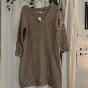 Tan Crew Neck Sweater with Textured Knit